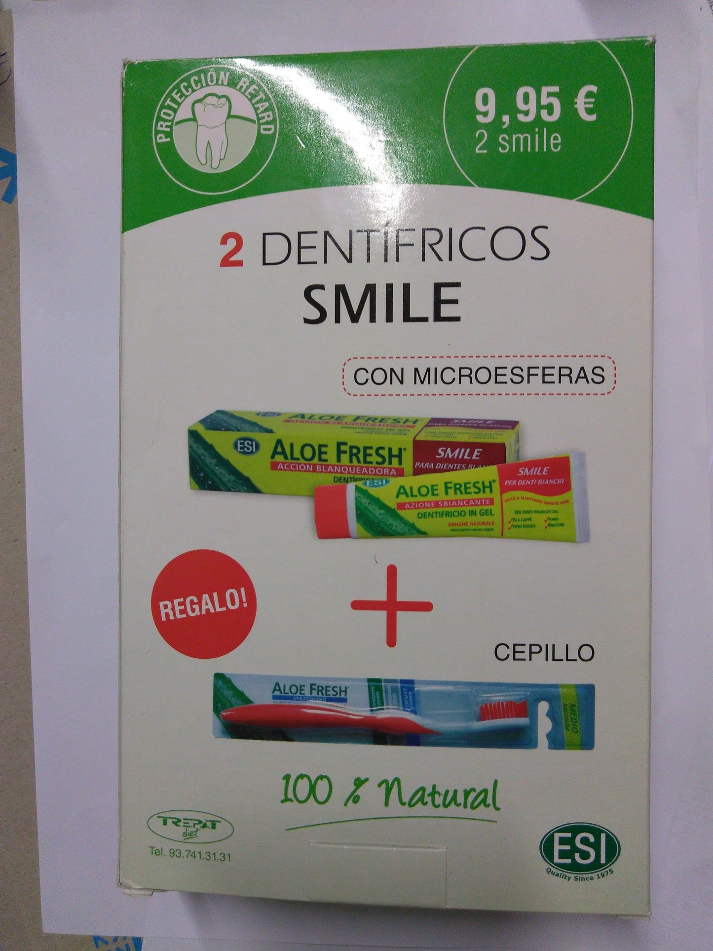 ESI 2 DENTIFRICOS SMILE 100ML+100ML + CEPILLO DE DIENTES 100% NATURAL