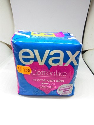 EVAX COTTONLIKE NORMAL CON ALAS PACK 2 PAQUETES 8X2- 16 U