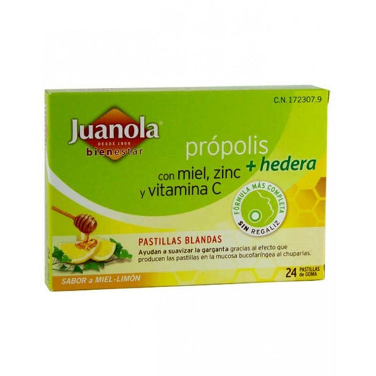 JUANOLA PRÓPOLIS CON MIEL, ZINC + HEDERA Y VIT C 24 u