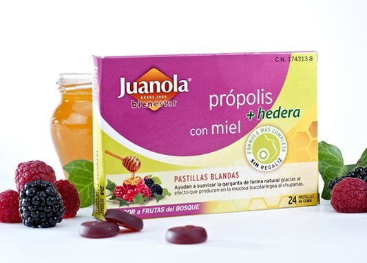 JUANOLA PRÓPOLIS + HEDERA CON MIEL 24 PASTILLAS DE GOMA